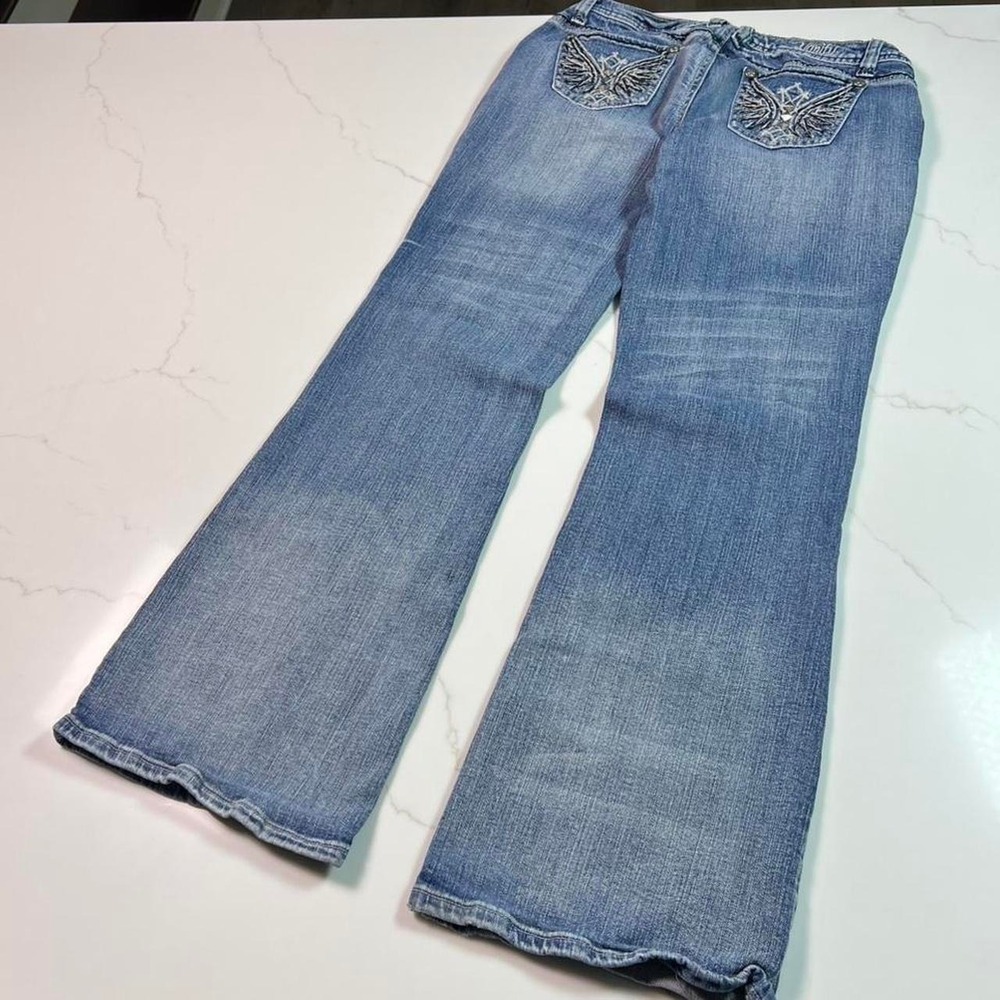Vanity Premium Collection Jeans Womens 29W 33L Bootcut Wing Back Rhinestone